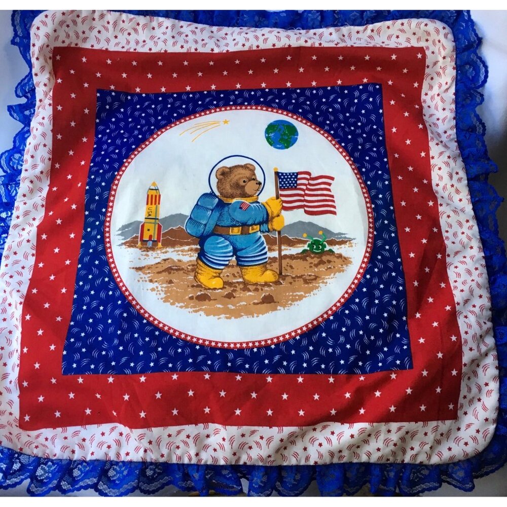 Paddington Bear Astronaut US Flag Patriotic Decorative Pillow Case Cover Travel